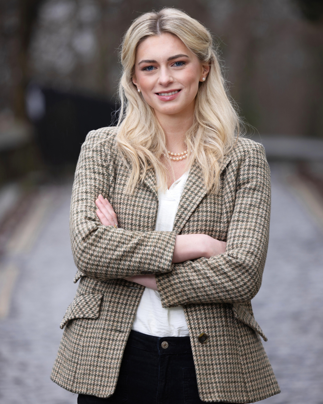 Fleur Elizabeth Meston in a tweed jacket
